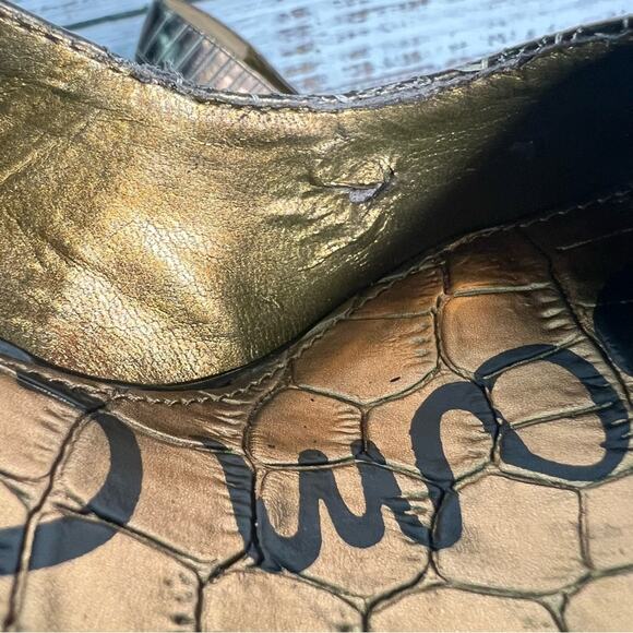 Sam Edelman 7.5 Tessa Laser Etched Heel Bronze High Heels 4" - Picture 4 of 10